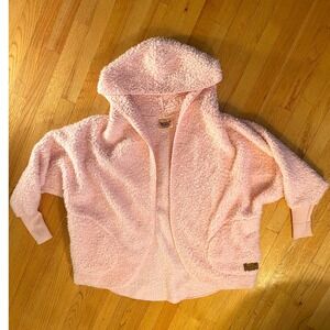 Nordic Beach Body Wrap Hooded Sherpa Fleece Cardigan Pink One Size Fits All